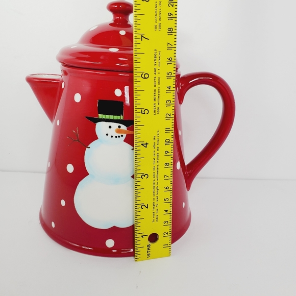 Red Christmas Snowman Teapot Ceramic - Picture 7 of 7